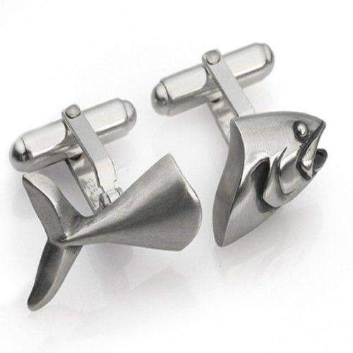 Sterling Silver Fish Head and Tail Cufflinks-Ogham Jewellery