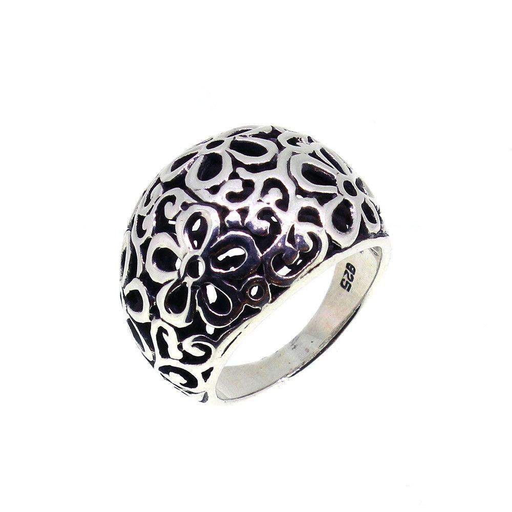 Sterling Silver Flower Patterned Ring - PS0154-Ogham Jewellery