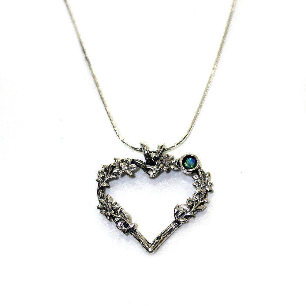 Sterling Silver & Opaline Heart Necklace - N5185-Ogham Jewellery
