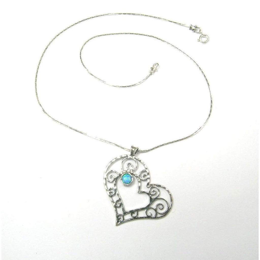 Sterling Silver & Opaline Heart Pendant - N5779-Ogham Jewellery