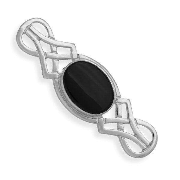 Sterling Silver or 9ct Gold & Onyx Celtic Brooch SB33-Ogham Jewellery