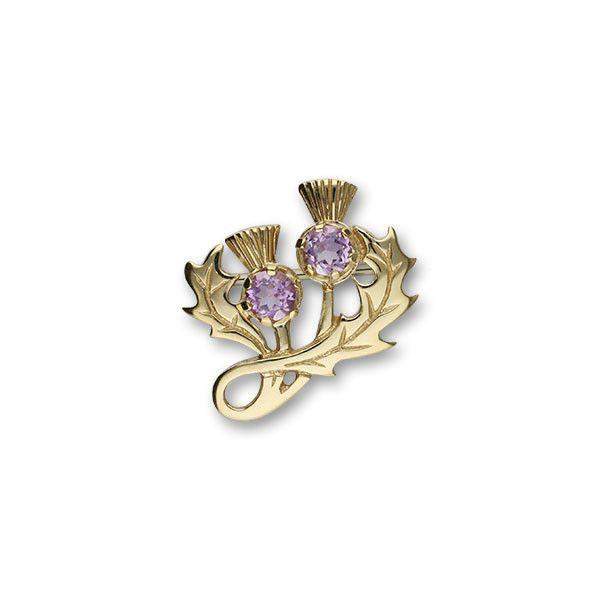 Sterling Silver or 9ct Gold Thistle Brooch - Amethyst, Citrine or Smoky Quartz - CB34-Ogham Jewellery