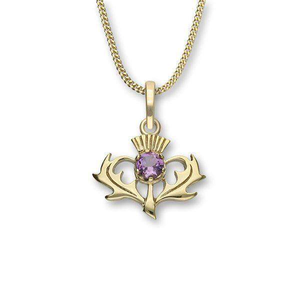 Sterling Silver or 9ct Gold Thistle Pendant, with Amethyst, Citrine or Smoky Quartz - CP7 ORT-Ogham Jewellery
