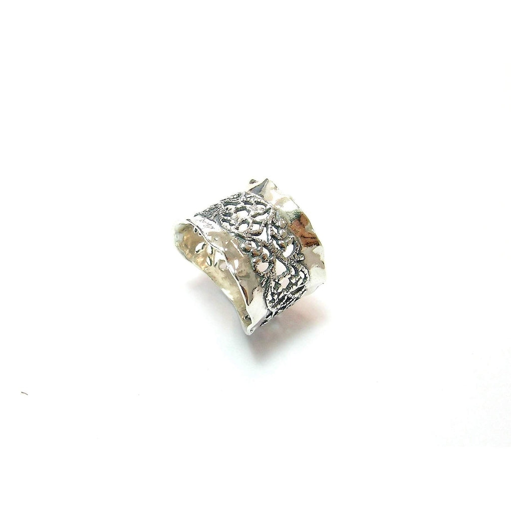 Tamir Zuman Silver Textured Filigree Centre Ring - R9355-Ogham Jewellery