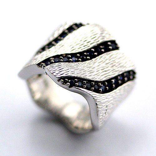 Textured Silver and Sapphire Ring-Ogham Jewellery