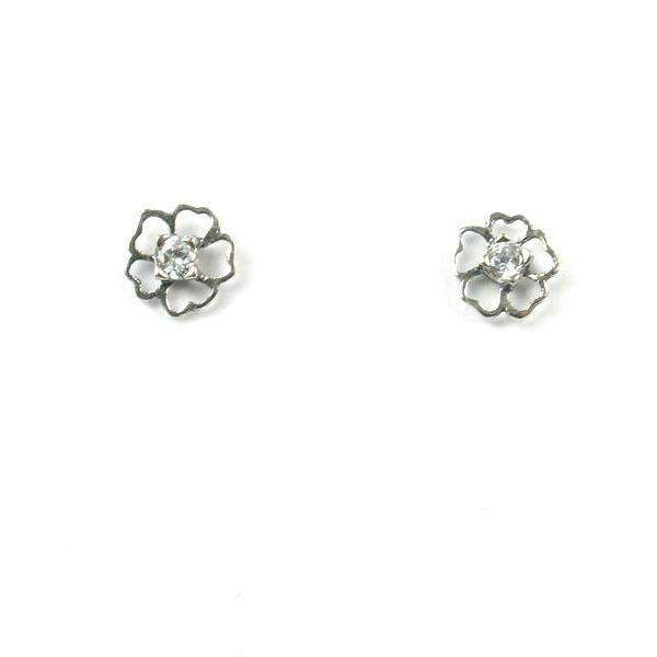 Tiny Silver & Zirconium Stud Flower Earrings E4383B-Ogham Jewellery