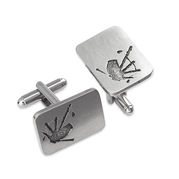 Bagpiples Silhouette Pewter Cufflinks - TRCL510 Celtic Art