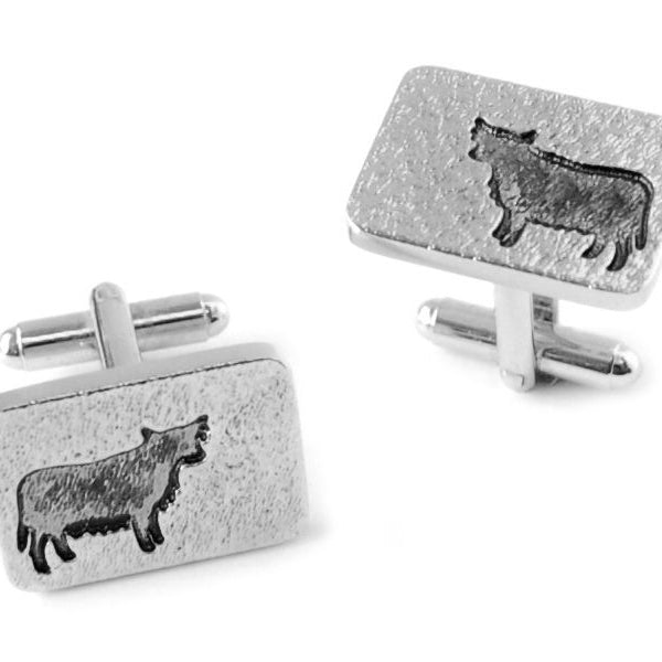 Highland Cow Silhouette Pewter Cufflinks - TRCL515 Celtic Art