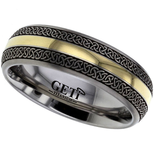 Titanium And Yellow Gold Celtic Knotwork Ring - 2210-18Y-DCK