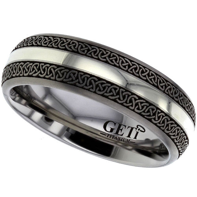 Titanium And White Gold Celtic Knotwork Ring - 2210-9W-DCK