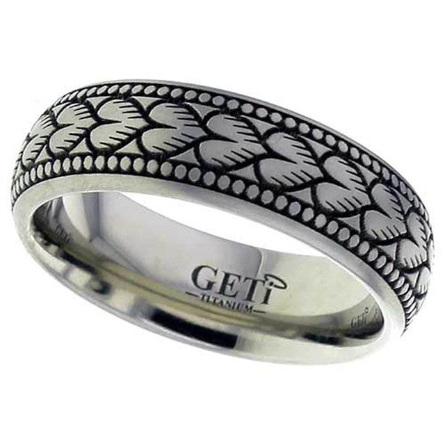 Titanium Heart Patterned Ring - 2204-VIN3