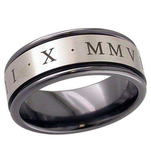 Zirconium Band with Roman Numerals - 4017RBRN-Ogham Jewellery